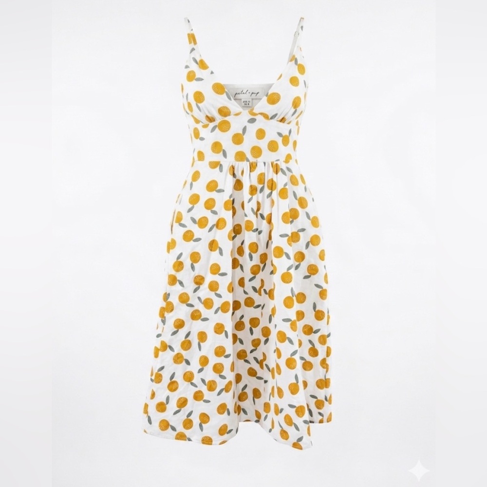 Petal & Pup Tropicana Dress White Orange Fruit Print Midi V-Neck 8